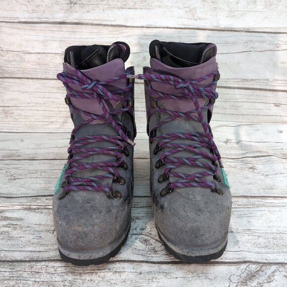 Scarpa Women’s Purple Suede Leather Hiking Mountaineering Boots Vibram Sole - Picture 1 of 10